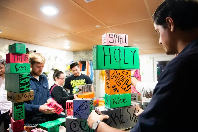 Colorful blocks with words written on each side